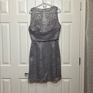 David's Bridal Silver Lace Midi Dress Sz 8